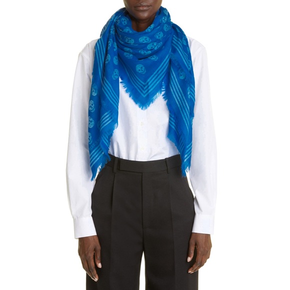 Alexander McQueen Accessories - Alexander McQueen Biker Skull Wool Scarf Blue 120 x 140 NWT